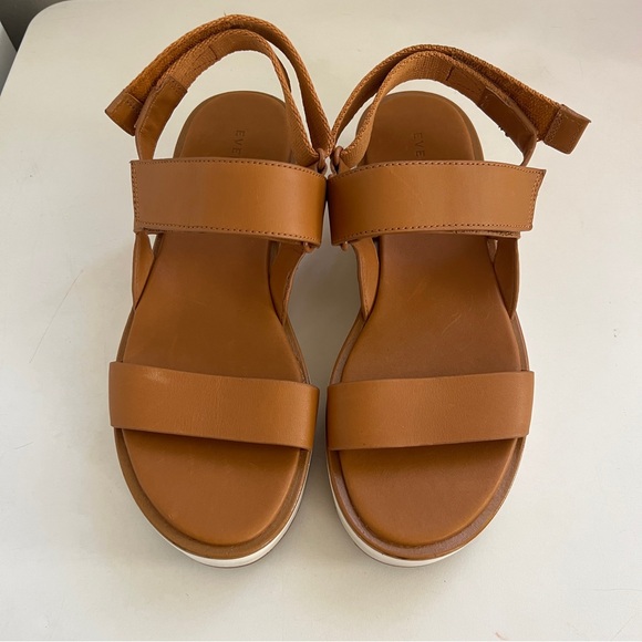 Everlane Sport Leather Platform Sandals Tan Caramel Cognac 7 Velcro - Picture 3 of 8